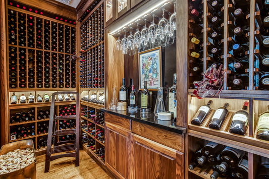 A fully stocked traditional wine cellar