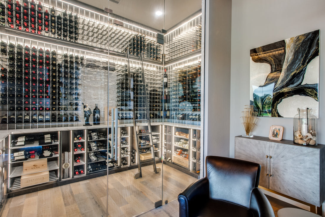 Wine lounge with a glass enclosed wine room