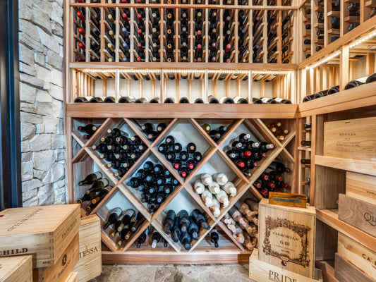 Beautiful wood wine cellar and wine display racks