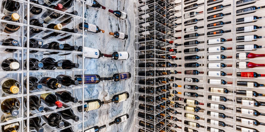 striking marble wine room