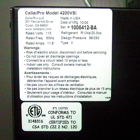 CellarPro 4200VSi-ECX Cooling Unit #1079